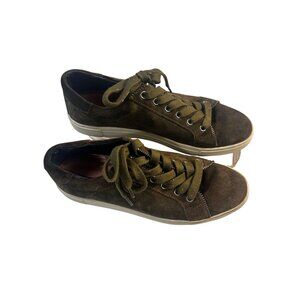 Frye and Co Sneakers Sindy Moto Low Top Green Suede Zipper Detail 8.5 M